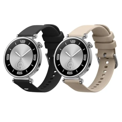 Afbeelding van kwmobile 2x horlogebandjes geschikt voor Huawei Watch GT4 41mm bandje Smartwatch bandjes van TPU Activity tracker horloge band in zwart / beige