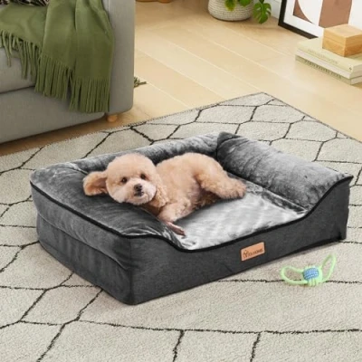Afbeelding van YITAHOME Klein hondenbed, wasbare orthopedische hondenbedden en bank van traagschuim met afneembare rits, 71 x 58 18 cm, grijs