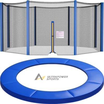Afbeelding van ULTRAPOWER SPORTS trampoline accessoireset voor 244 cm ?6 stangen bevat: blauw 180 hoogte reserveket veiligheidsnet trampolinenet + PVC UV bestendige veerafdekking randafdekking