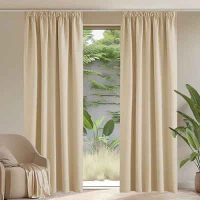 Afbeelding van PONY DANCE Verduisterende Gordijnen, Gordijnen Kant en Klaar, Warmte Koude Isolerende Thermische Geschikt voor Woonkamer, Slaapkamer 2 Stuks,228x228cm,Biscotti Beige