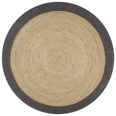 Afbeelding van Vloerkleed handgemaakt met donkergrijze rand 90 cm jute