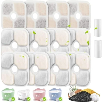 Afbeelding van 12 stuks kattenfonteinfilter, compatibel met Pixi drinkfontein voor katten, reservefilter, 2,5 l kattendrinkfontein 2 slangen