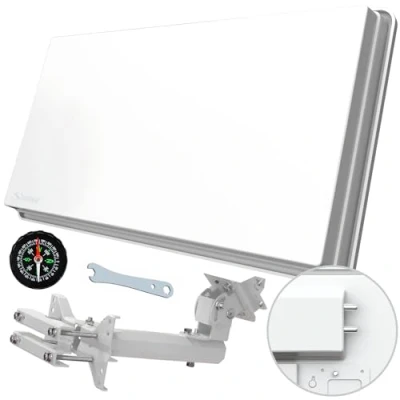 Afbeelding van STRONG SA62 Twin platte antenne met vensterhouder, voor 2 deelnemers (geïntegreerde LNB) thuis of op de camping