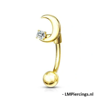 Afbeelding van Piercing maan met steentje gold plated
