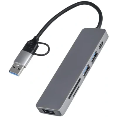 Afbeelding van Nuvance USB C Hub 3.0 5 Poorten Splitter Dock Micro SD Card Reader Grijs