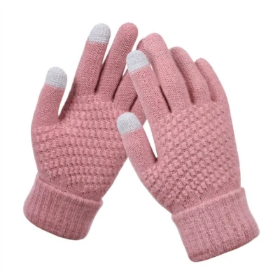 Afbeelding van Gebreide handschoenen touchscreen one size warme winter favoriet Licht roze