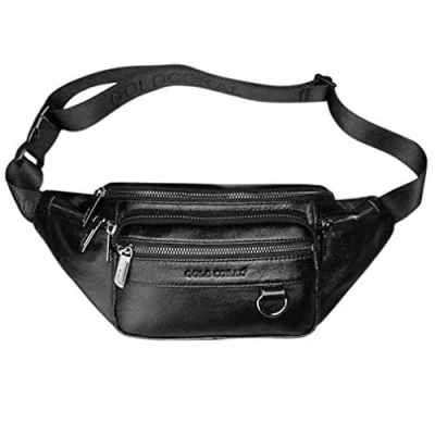 Afbeelding van Vintage lederen heuptasje voor mannen vrouwen reizen wandelen hardlopen heup heupriem slanke mobiele telefoon portemonnee zakje koffie, 24 zwart, 22 cm (B) x8 (D) x13 (H) (8,6 x 3,1 5,1 inch)
