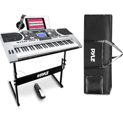 Afbeelding van Pyle Keyboard, Elektrische Piano Elektronisch Digitale Draagbaar Muziekkeyboard 61 Toetsen Keyboard Sustainpedaal, Hoofdtelefoon, Weerbestendige Tas,Kruk en Standaard