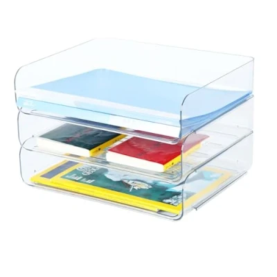 Afbeelding van Opbergmand met 3 verdiepingen voor A4, documentenhouder van PET kunststof, brievenbak, organizer (3 stuks, transparant)