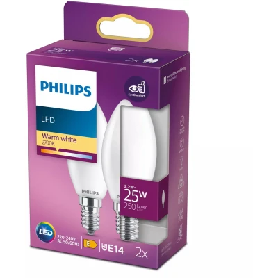 Afbeelding van Philips energiezuinige LED Kaars Mat 25 W E14 warmwit licht 2 stuks Bespaar op energiekosten