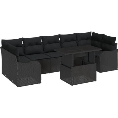 Afbeelding van vidaXL 8 delige Tuin Sofa Set met Kussens Zwart Poly Rattan