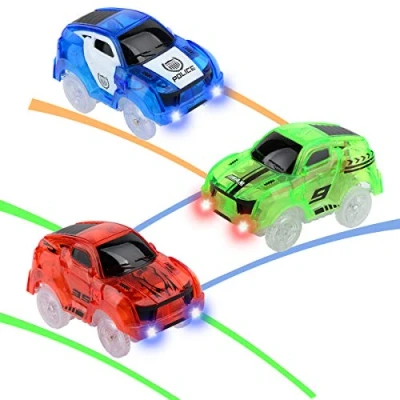 Afbeelding van Strax Treinauto, Carrera auto&#039;s, lichtgevende speelgoedauto&#039;s, racebaanaccessoires, compatibel met Magic Tracks Glow Track, vervanging voor jongens en meisjes, verpakking van 3 stuks (raceauto)