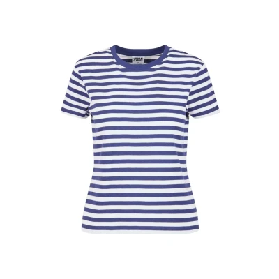 Afbeelding van Urban Classics Regular Striped Dames T shirt 3XL Wit/Blauw