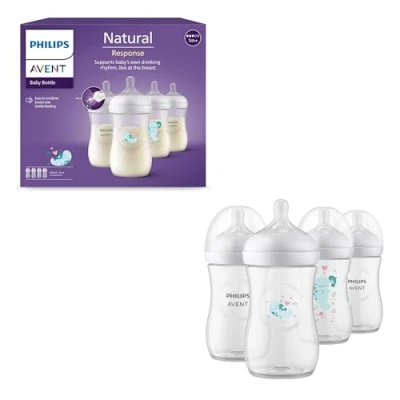 Afbeelding van Philips Avent Natural Response cadeauset voor baby&#039;s: 4 Respons babyflessen van 260 ml met T3 (spenen 1m+) SCY903/61