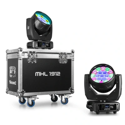 Afbeelding van BeamZ MHL1912 wash moving head 2 stuks in flightcase 19x 12W LED&#039;s,
