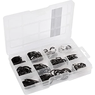 Afbeelding van Connex Borgringen assortiment 300 delig buiten diverse maten in een set (3 32 mm) voorgesorteerd praktische kunststof doos/buitenborgring/assortimentsdoos / DP8500121