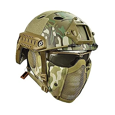 Afbeelding van MH tactische snelle helm gecombineerd, met opvouwbare oorbescherming, halfgelaatsmasker en bril voor airsoft paintball CS spelset