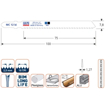 Afbeelding van Wilpu MC 12 bi decoupeerzaagblad zacht hout en isolatiemateriaal (Bosch T101A) 5 stuks