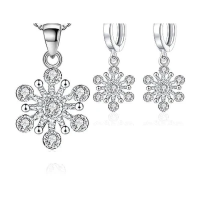 Afbeelding van N3 Collecties 925 sterling zilveren sprankelende bloem hanger ketting oorbellen voor vrouwen
