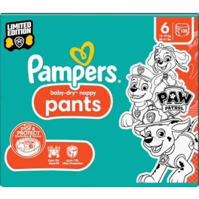 Afbeelding van Pampers Baby Dry Nappy Pants luierbroekjes Extra Large (14 19 kg) Limited Edition Paw Patrol, Maandelijkse box, 138 Stuks
