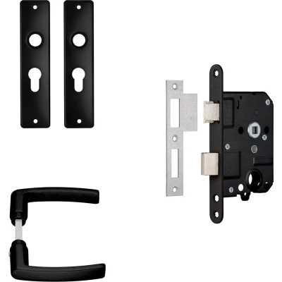 Afbeelding van Deurbeslag set AXA Edge 55 mm (Deurklinken met schild, Cilinderslot, Aluminium, Zwart)