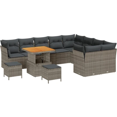 Afbeelding van vidaXL 12 delige Tuin Sofa Set met Kussens Grijs Poly Rattan Acacia