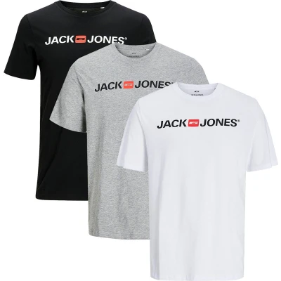 Afbeelding van Jack &amp; Jones 3 PACK Tshirt print, Heren, Maat: Medium, Weiß grau schwarz