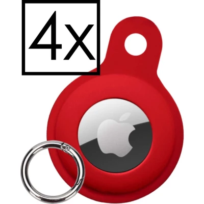 Afbeelding van Hoesje Geschikt voor Apple AirTag Sleutelhanger Houder Siliconen Hoes Donkerrood 4 PACK