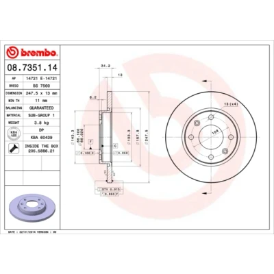 Afbeelding van Brembo Remschijf 08.7351.14