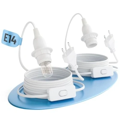 Afbeelding van greate. 2x lampfitting E14 met kabel en schakelaar wit 3,5 meter fitting stekker max. 60W 250V schakelaar, voor kerstster enz