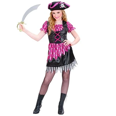 Afbeelding van WIDMANN Roze en zwart girly piratenkostuum voor meisjes 128 (5 7 jaar)