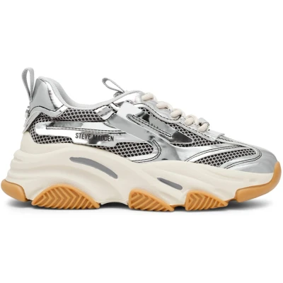 Afbeelding van Steve Madden dames Possession E sneaker met mesh detail in de kleur Zilver, maat: 41