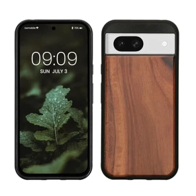 Afbeelding van kwmobile telefoonhoesje compatibel met Google Pixel 8a hoesje Back cover van hout en TPU In vintage bruin/bruin