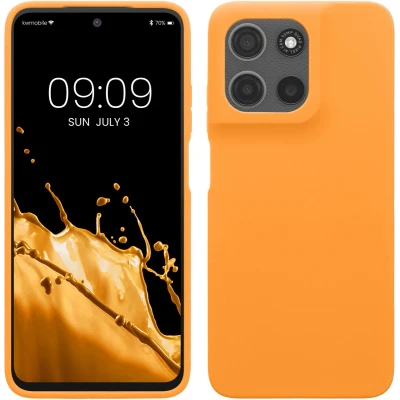 Afbeelding van kwmobile telefoonhoesje geschikt voor Motorola Moto G15 Hoesje met siliconen coating Smartphone case in fruitig oranje