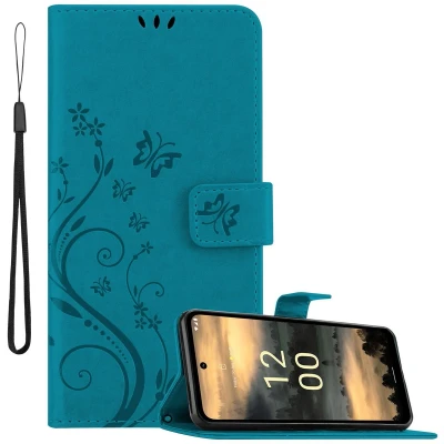 Afbeelding van Cadorabo Hoesje geschikt voor Nokia XR21 in BLOEMEN BLAUW Beschermhoes bloemmotief met magnetische sluiting, standfunctie en kaartsleuven Book Case Cover Etui