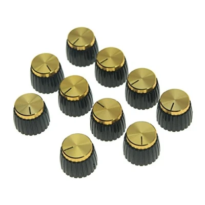 Afbeelding van KAISH 10 stks Gitaar AMP Versterker Push on fit Knoppen Zwart met Goud Aluminium Cap Top Past 6mm diameter Potten Marshall Versterkers