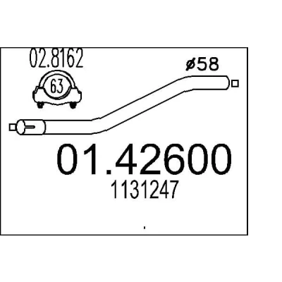 Afbeelding van MTS 01.42600 Uitlaatpijp 655mm voor middendemper FORD: Mondeo Mk3 Station Wagon (BWY) 2.0 16V TDDi / TDCi, 2.2 TDCi