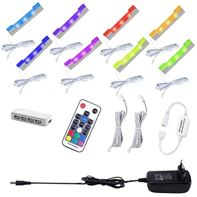 Afbeelding van AIBOO led glasplaatverlichting, 8 delige set, clips, RGB kleurverandering, vitrineverlichting, kastverlichting met afstandsbediening