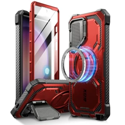 Afbeelding van i Blason Armorbox voor Samsung Galaxy S24 Ultra Case MagSafe met Camera Cover Stand [Ondersteuning Draadloze Oplader] 360 Full Body Screen Protector &amp; Kickstand Telefoonhoesje Ultra,