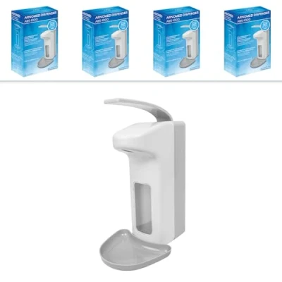 Afbeelding van ARNOMED 4x kunststof desinfectiemiddeldispenser, desinfectiemiddeldispenser voor 1000ml, Eurodispenser wit wandmontage, wanddispenser, vrijstaande zeepdispenser zonder boorgaten