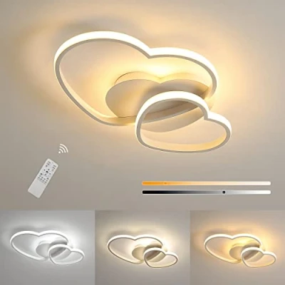 Afbeelding van Riserva Moderne led plafondlamp, dimbaar, 64W, hartvorm, plafondlamp met afstandsbediening/app voor slaapkamer, woonkamer, keuken (diameter 50 cm, wit)