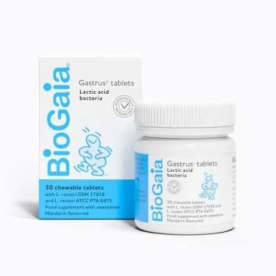 Afbeelding van BioGaia Gastrus Geavanceerd Probiotisch Kauwtablet voor Darmgezondheid, Dubbele Stammen van Gepatenteerde Lactobacillus Reuteri, Premium Bacterieculturen het Balanceren de Darmflora, Spijsverteringstabletten met L. Reuteri