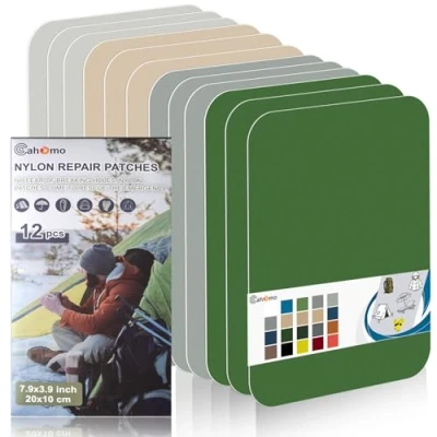 Afbeelding van Cahomo Nylon reparatiepatches, 12 stuks, 20 x 10 cm, zelfklevend, waterdichte nylon, voor jassen, tenten, bovenkleding, kleurset C