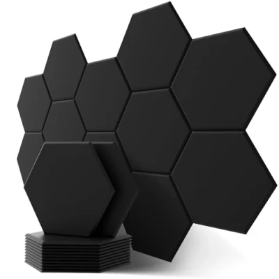 Afbeelding van Hexagon akoestische panelen met sticker, geluidsisolatie muur, 12 stuks, Hoge dichtheid voor plafond / deur muur decoratie en behandeling, (30x26x0,9cm)