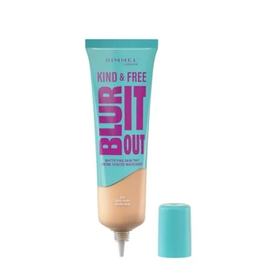 Afbeelding van Rimmel London Kind &amp; Free BLUR IT OUT matte Foundation, 010, Rose Ivory, glanscontrole, lichte afwerking, 30 ml