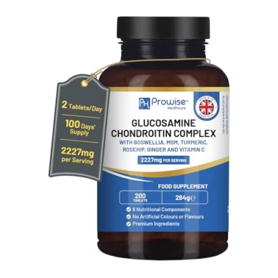 Afbeelding van Glucosamine en chondroïtinecomplex 2227 mg per portie 200 tabletten met hoge sterkte 8 Voedingscomponenten Gemaakt in Groot Brittannië door Prowise