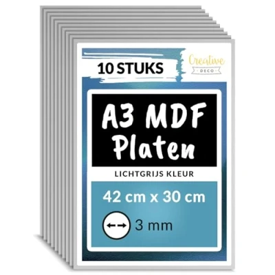 Afbeelding van Creative Deco 10 x A3 MDF Plaat Grijs 420 300 3 mm Perfect voor Lasersnijden, CNC Frezen, Modelleren, Freeswerk, Figuurzagen