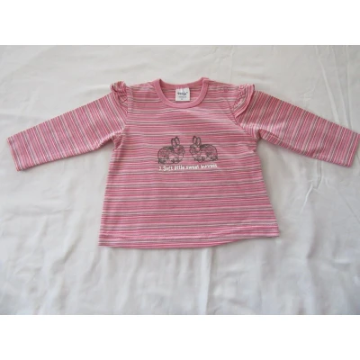 Afbeelding van dirkje , meisje, t shirt lange mouw ,streepje rose konijn, 62 3 maand