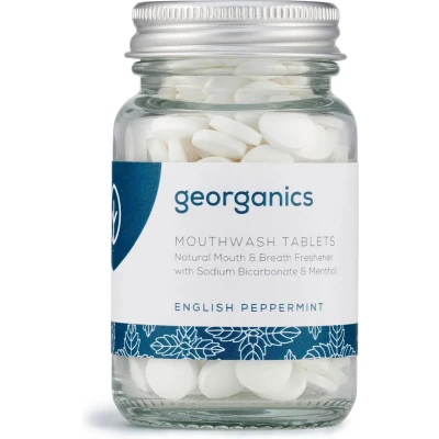 Afbeelding van Georganics Mondwater tabletten Pepermunt 180 Langdurige frisheid Antibacteriële spoeling Eco vriendelijk