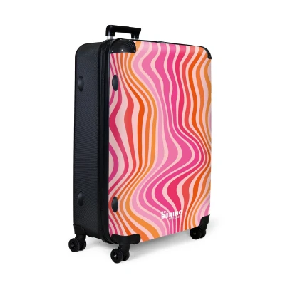 Afbeelding van NoBoringSuitcases.com® Koffer groot Reiskoffer lichtgewicht Roze en oranje golvende lijnen Rolkoffer met 4 wielen Grote trolley XL 98 liter bagage